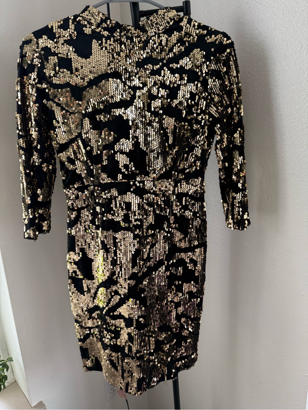 Zara Basic Black & Gold Sequin Open-Back Dress – Size S